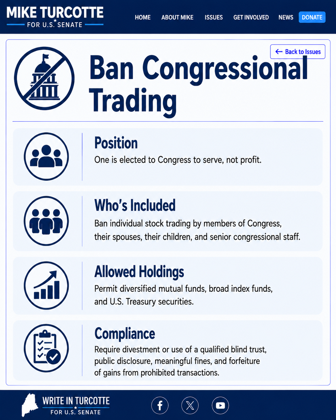 Ban Congressional Trading campaign page
